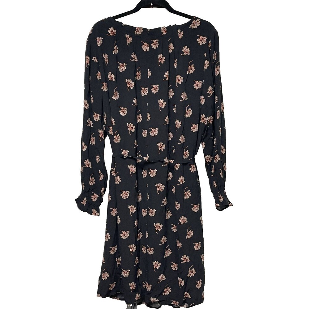 Ann Taylor Loft Dress Women's Plus Size 20 Black Floral Long Sleeve Scalloped